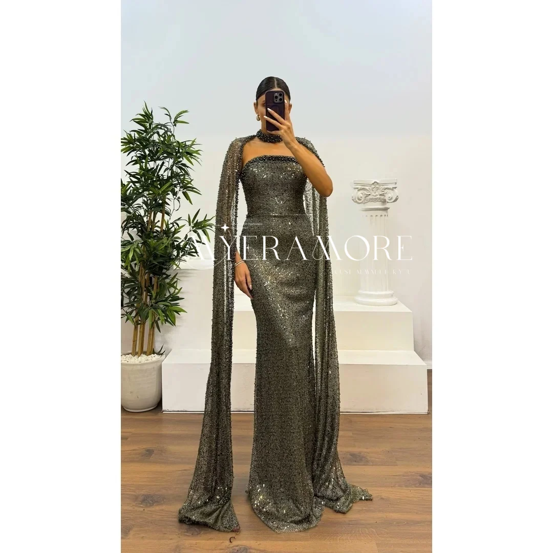 

Новое поступление 2023 года, платья русалки для выпускного вечера для женщин 2025 с шалью, вечернее платье из бисера, блестящее сексуальное вечернее платье по индивидуальному заказу