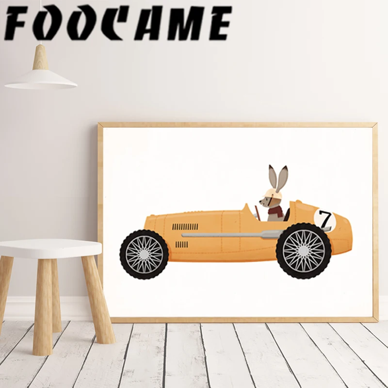 Classic Car Giraffe Rabbit Minimalist Wall Picture for Kids Room Canvas Painting Art Print Poster Nordic Decorative Kids Nursery