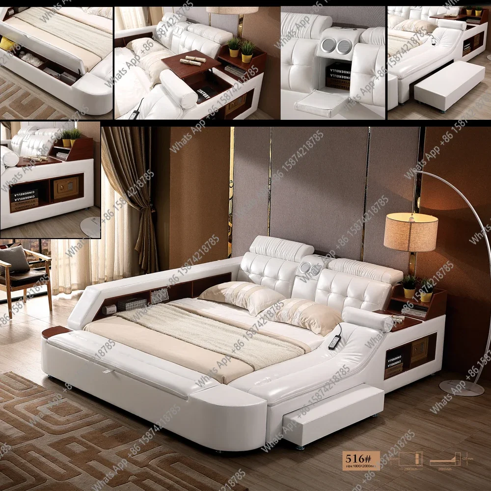 A69 MANBAS Tech Smart Multifunctional Bed Frame With Genuine Leather, Bluetooth Speaker, And Massager Ultimate Soft Lit Tatami C
