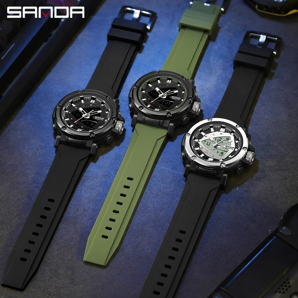 SANDA Fashion Sports Watch for Men Women Quartz Digital Dual Display Watches Shock Water Proof Camping GYM Wristwatch MW9052