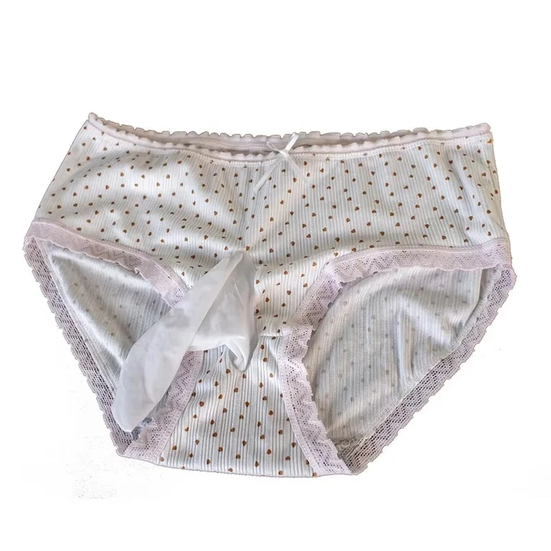 Gay Sissy Lingerie Polka Dot Cotton Briefs Women Panties for Men Underwear Exotic Open Closed Sheath Crossdress Panties