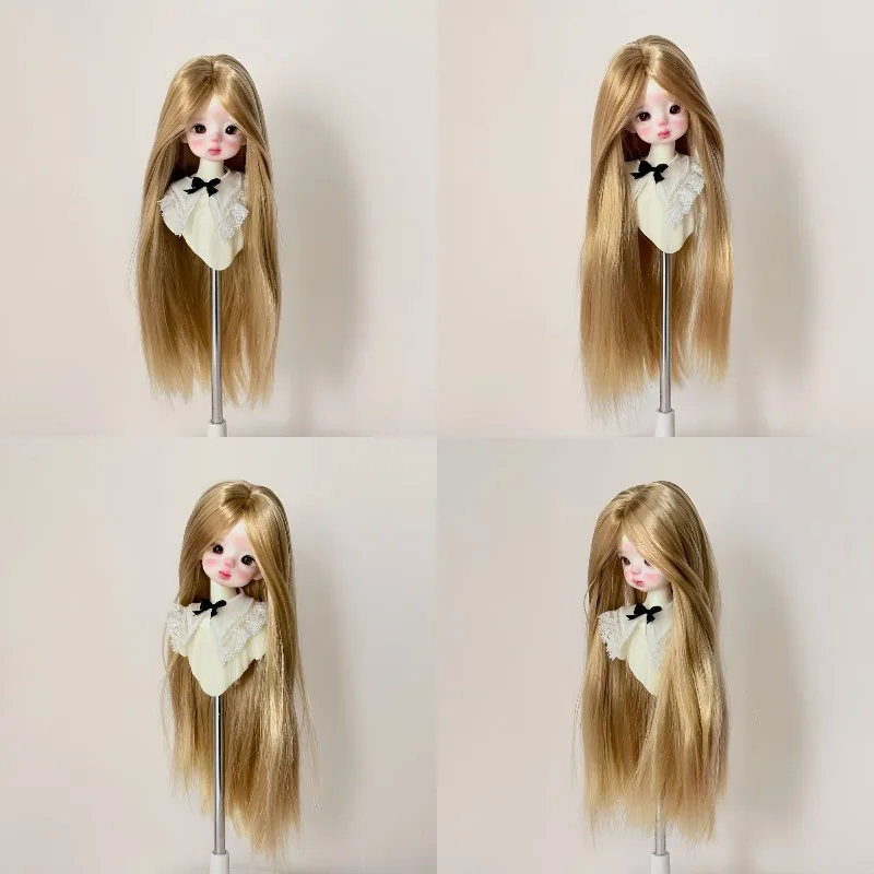 BJD/SD 2D Doll Wig Milk Strands with Long Straight Hair Long Bangs 1/6 Doll Hair Cover DIY Anime Wig Dress Up Making Supplies