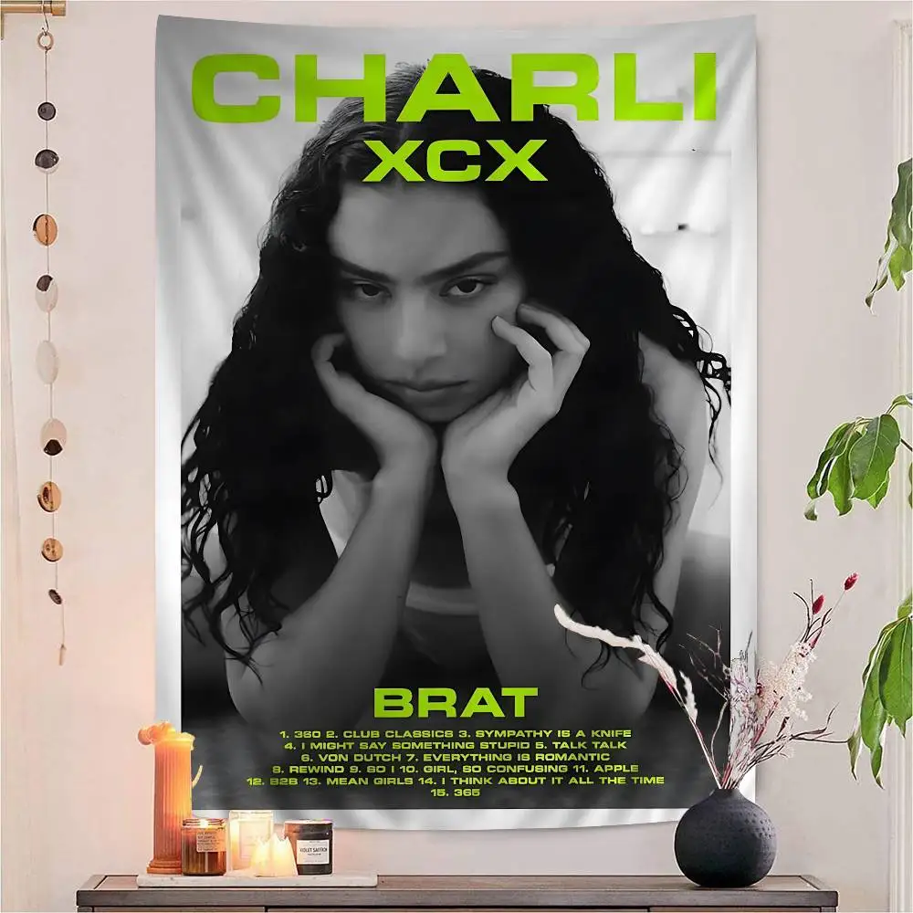 Singer C-Charli XCX BRAT Anime Tapestry Hippie Flower Wall Carpets Dorm Decor Cheap Hippie Wall Hanging