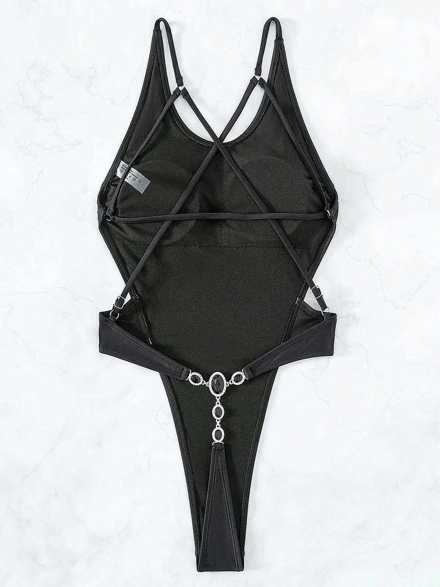 Extreme Mini String Thong Monokini Cross Backless Women Diamond Swimwear One Piece Swimsuit Female High Cut Bathing Suit Swim