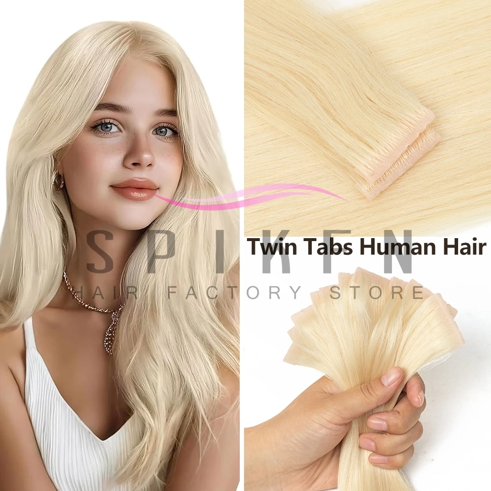 SPIKFN Double Inject PU Skin Weft Hair 4cm Width Twin Tabs Human Hair Pull Through Micro Beads Hair Extensions 40-50g/pack