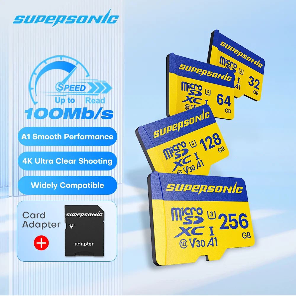 

Карта памяти SUPERSONIC 32 ГБ/64 ГБ/128 ГБ/256 ГБ SDXC Micro SD/TF карты UHS-1 U3 4K Micro SD с крышкой для карты для камеры, телефона, дрона