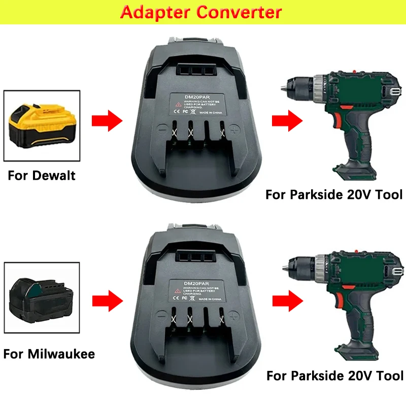 Adaptador de batería de iones de litio de 18V y 20V, convertidor de herramientas para Parkside, para Dewalt, Milwaukee