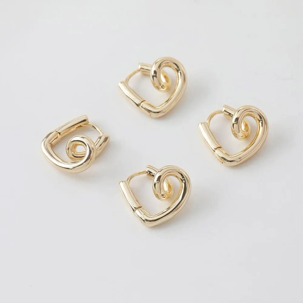 4PCS 20mm Love Design Heart Hook Earrings for Jewelry Making Tools DIY Hand Made Brass 14k Gold Plated Accessories