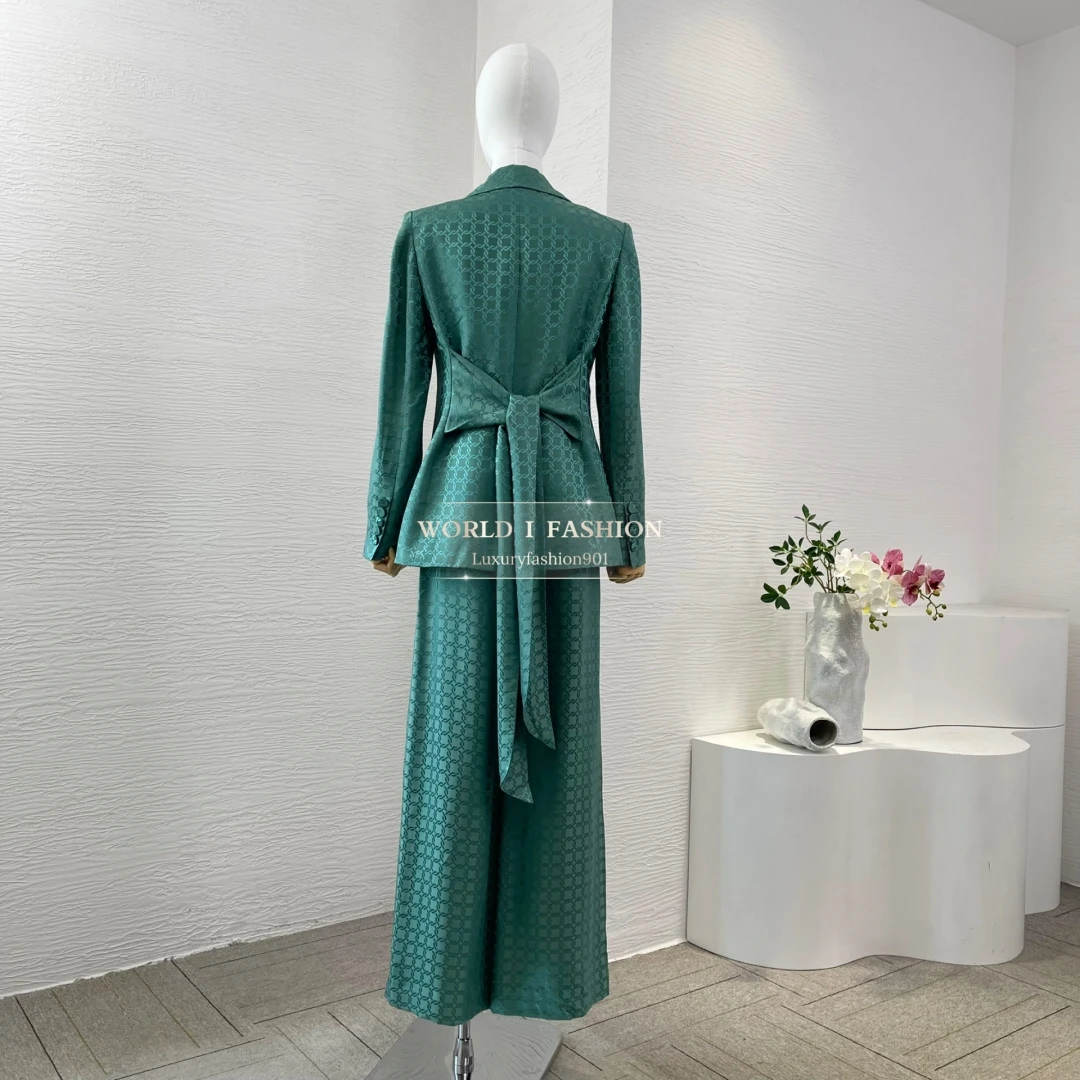 

Green Long Sleeve Jacquard Jacket Tops and Pants Set 2025 New