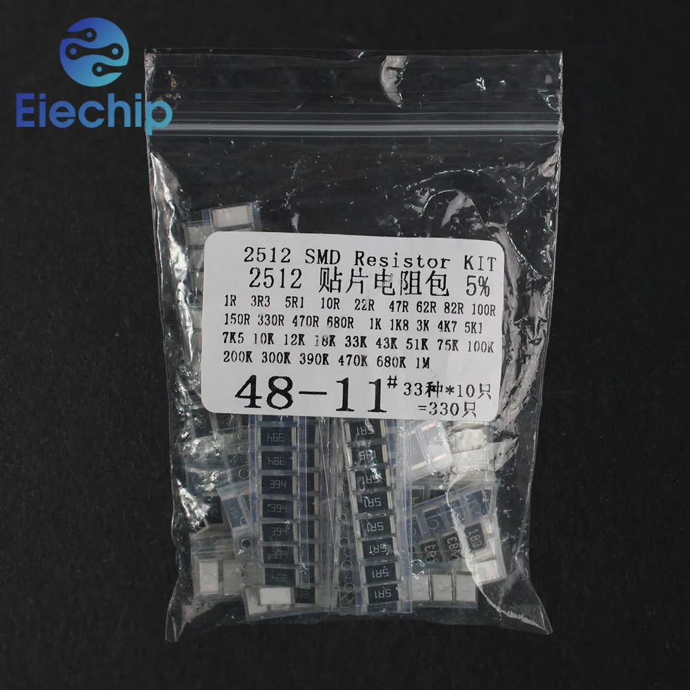 330PCS/Set SMD 2512 Resistance Assorted Kit 5% 1R-1M Kit Resistores 33 Values 10pcs for Each Diy Electronics Components