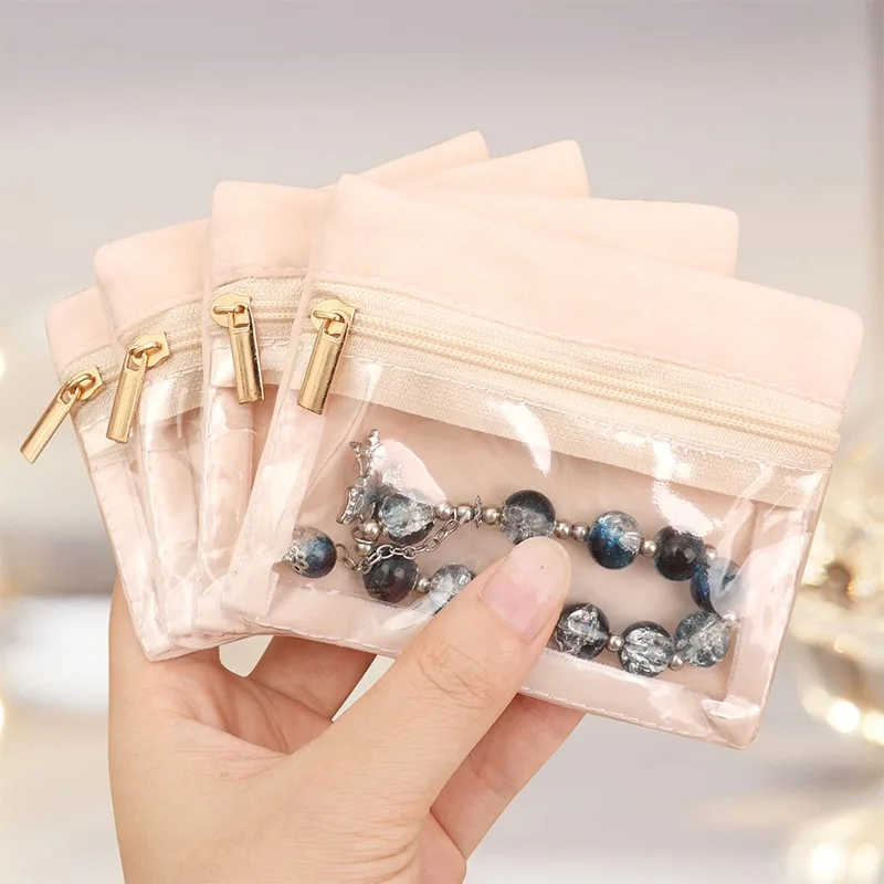

Органайзер для украшений, бархатный мешочек для хранения, прозрачный чехол на молнии для колец, сережек, ожерелий, мягкий мешочек для хранения, портативный мини-набор