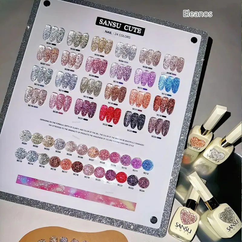 Eleanos Reflective 24pcs Glitter Broken Diamond Gel Nail Polish Shiny Galaxy UV Soak Off Gel Varnishes Gel Lacquer For Nail Art
