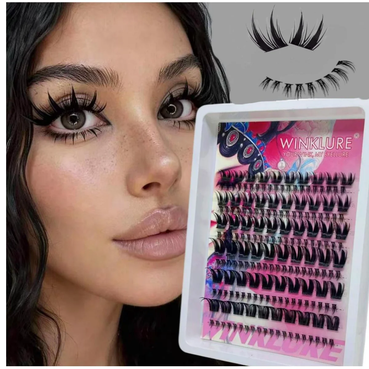 WINKLURE Manga Cat-Eye-Stil Wimpern, dünn, leicht, wiederverwendbar, Cluster-Wimpern, natürliche & glamouröse Wimpernverlängerungen – Detail 4