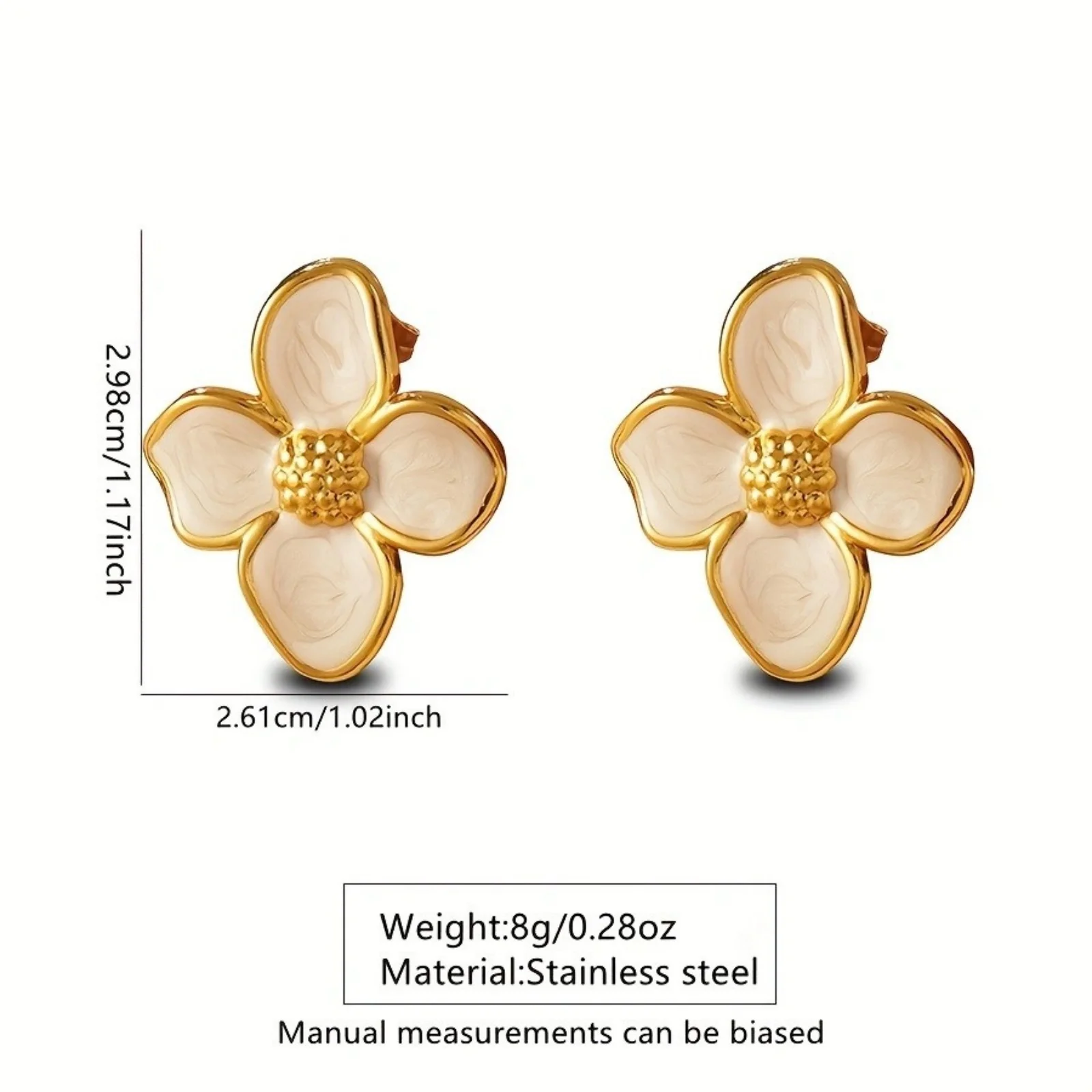 1Pair Exquisite Stylish Stainless Steel Ear Post Stud Earrings 18K Gold Plated Flower Sun White Enamel Earrings Women Jewelry