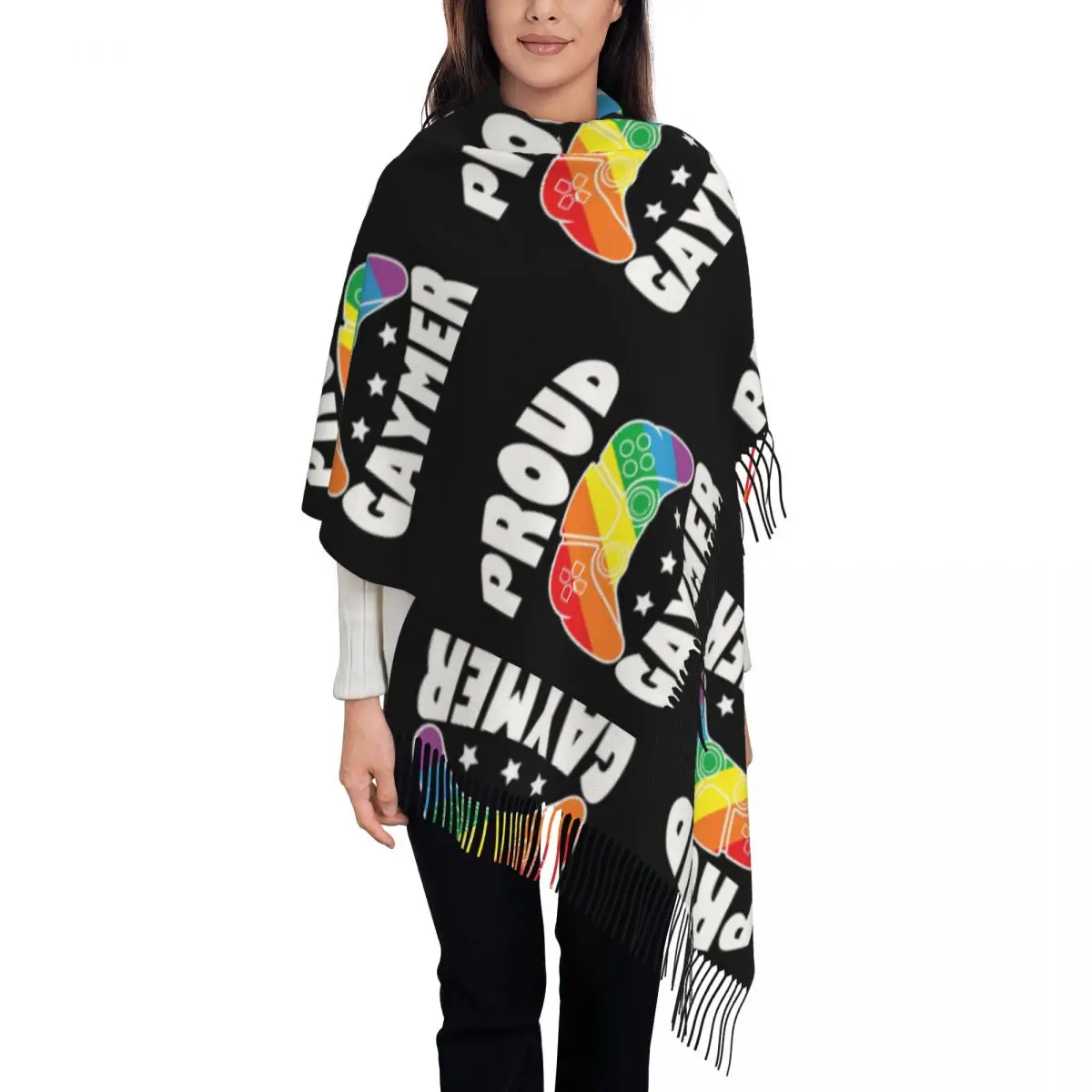 Proud Gaymer LGBTQ Pride Month Scarf Tassel Scarves Women Soft Warm Shawls and Wraps Long Fall Winter Shawl Wrap