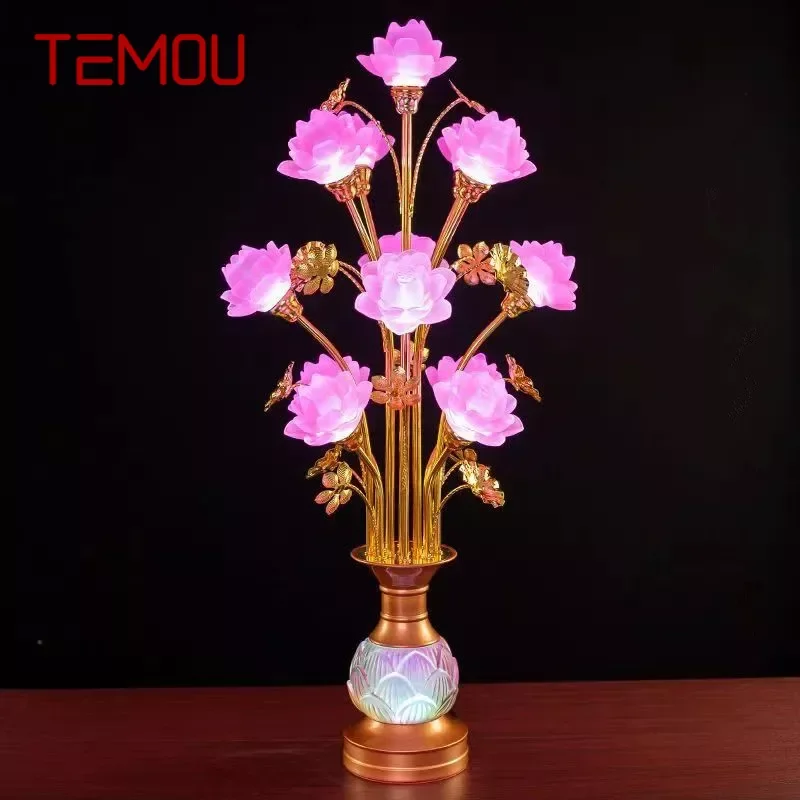 TEMOU Colored LED Lotus Table Lamp For Buddha Lamp Household Buddha Hall Lamp Glass Lamp Temple Worship Buddha Front Lamp