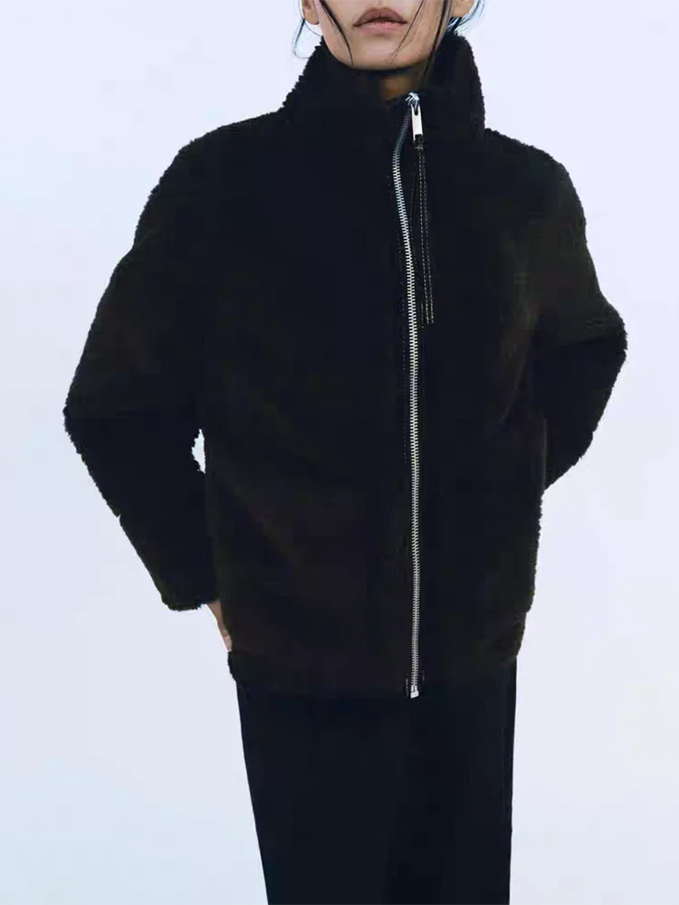 Faionable doble cara de cuero y piel Jaet Stand Collar All-Match elegancia nueva llegada ropa de abrigo ort para mujer 2025 otoño