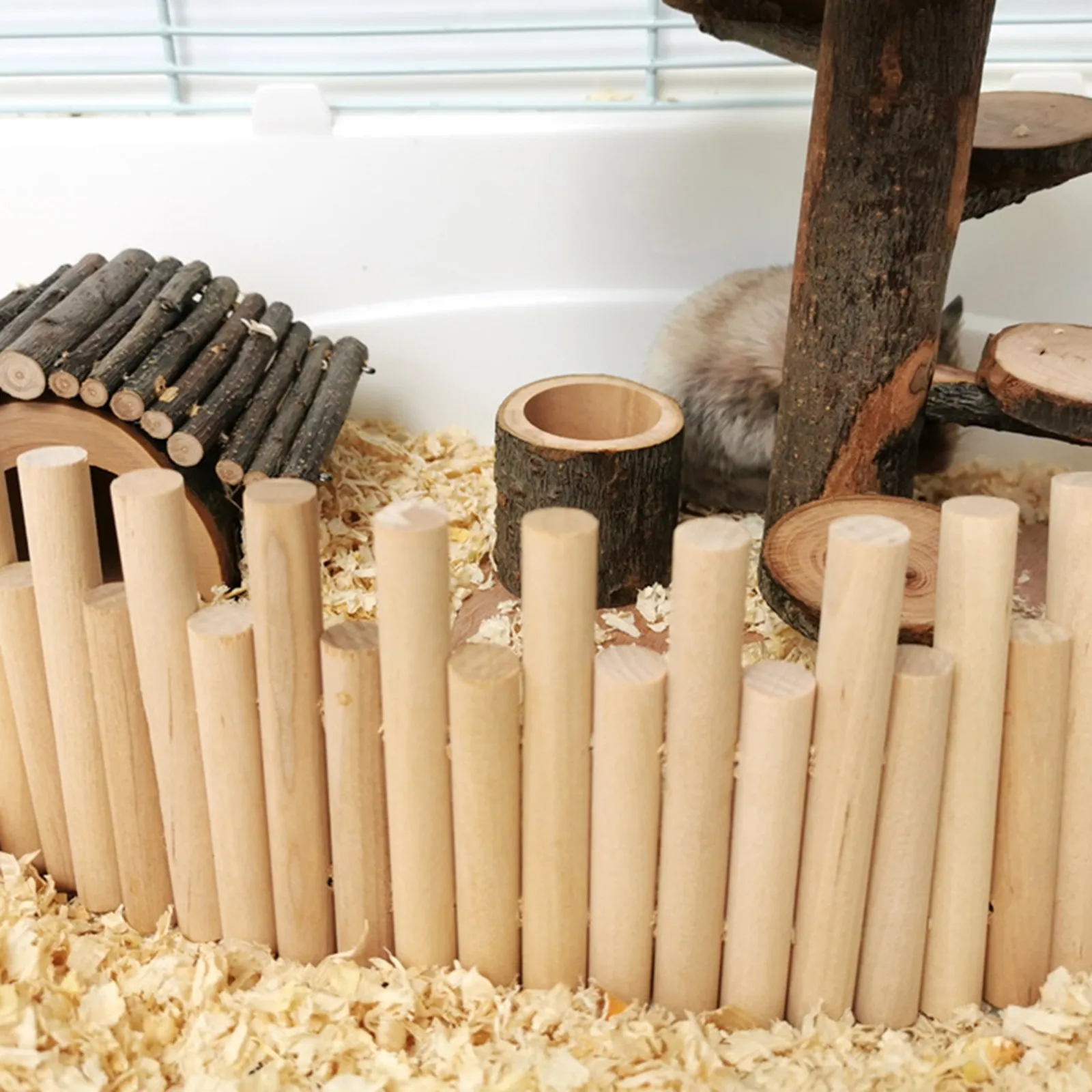 Hamster Ladder Wooden Fence Indoor Bite Resistant Small Pet Climbing Exercising Cage Ornament Fun Ladder for Mice Hamsters