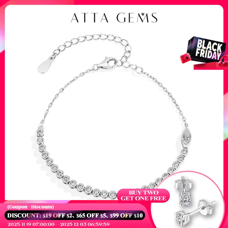 

ATTAGEMS Регулируемый теннисный браслет из муассанита, оригинальная форма змеи, стерлинговое серебро S925 для женщин, подарки на день рождения, ювелирные изделия 16 + 5 см