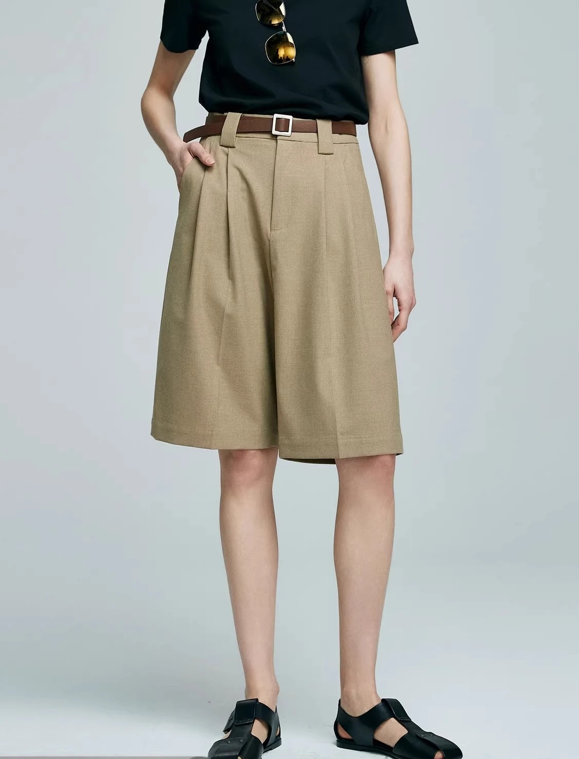 

Containing wool Bermuda trousers female Summer 2025 New Style Five-inch casual pants Straight-leg midpants Look slimmer