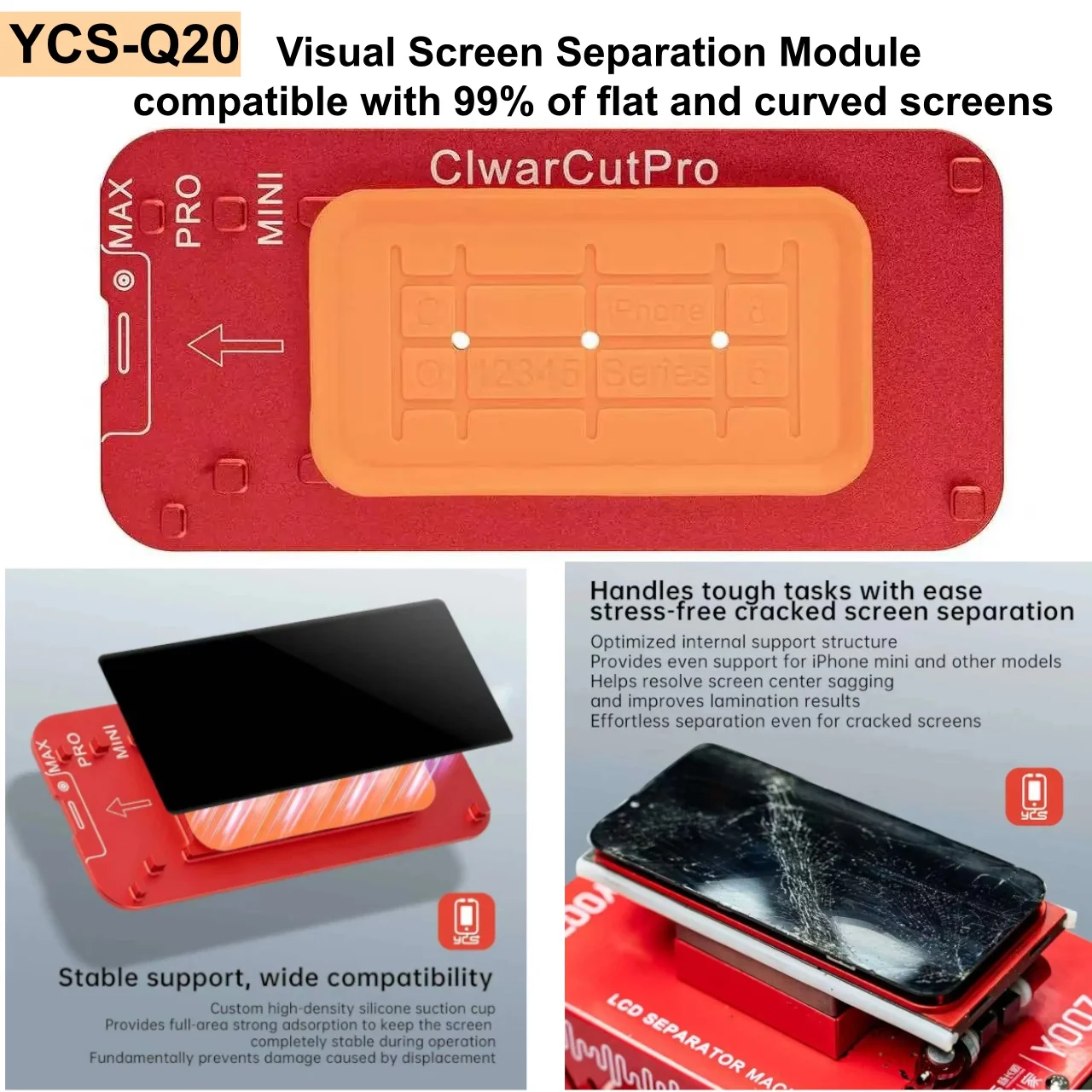 YCS ClwarCutPro Visual Separation Mold Bracket-Free Stress-free Cracked Screen Separation Tools for iPhone 12- 17 PRO MAX MINI
