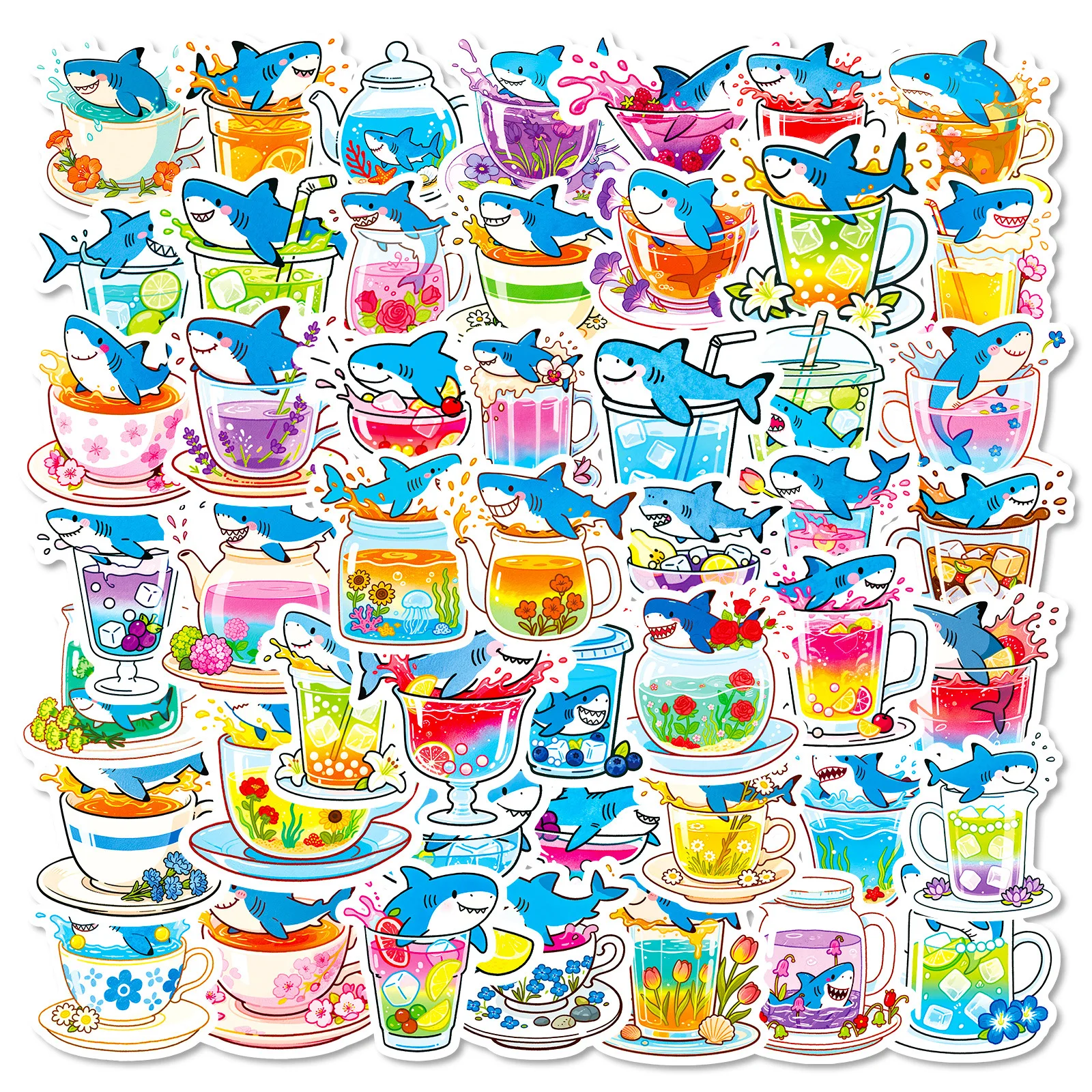 56PCS Nette Shark Cup Graffiti Aufkleber Kreative Cartoon Shark Konto Helm Dekoration Aufkleber