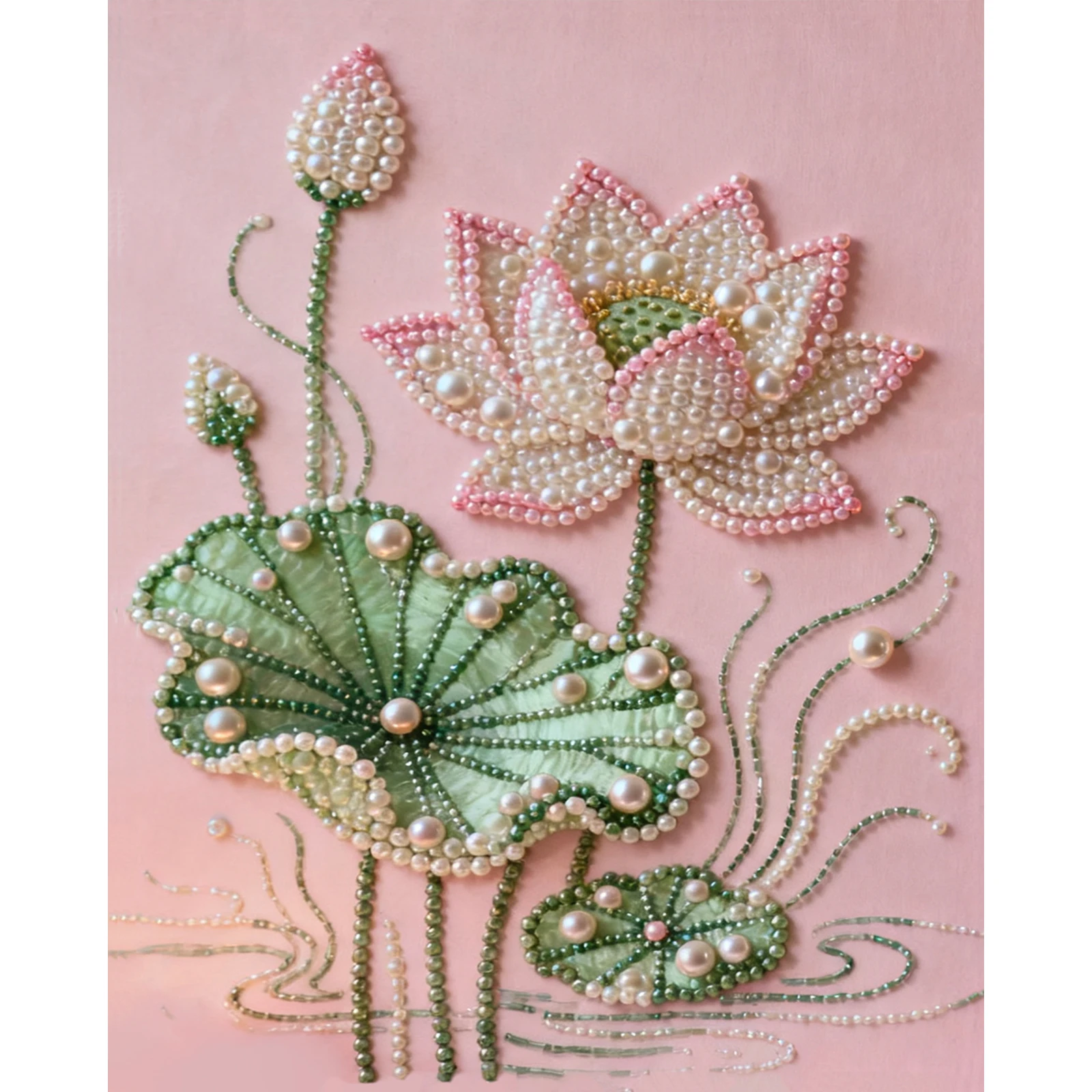 

Набор для рисования жемчужными бусинами «Розовый лотос» для взрослых, для декора стен дома, 40x50 см, с рамкой