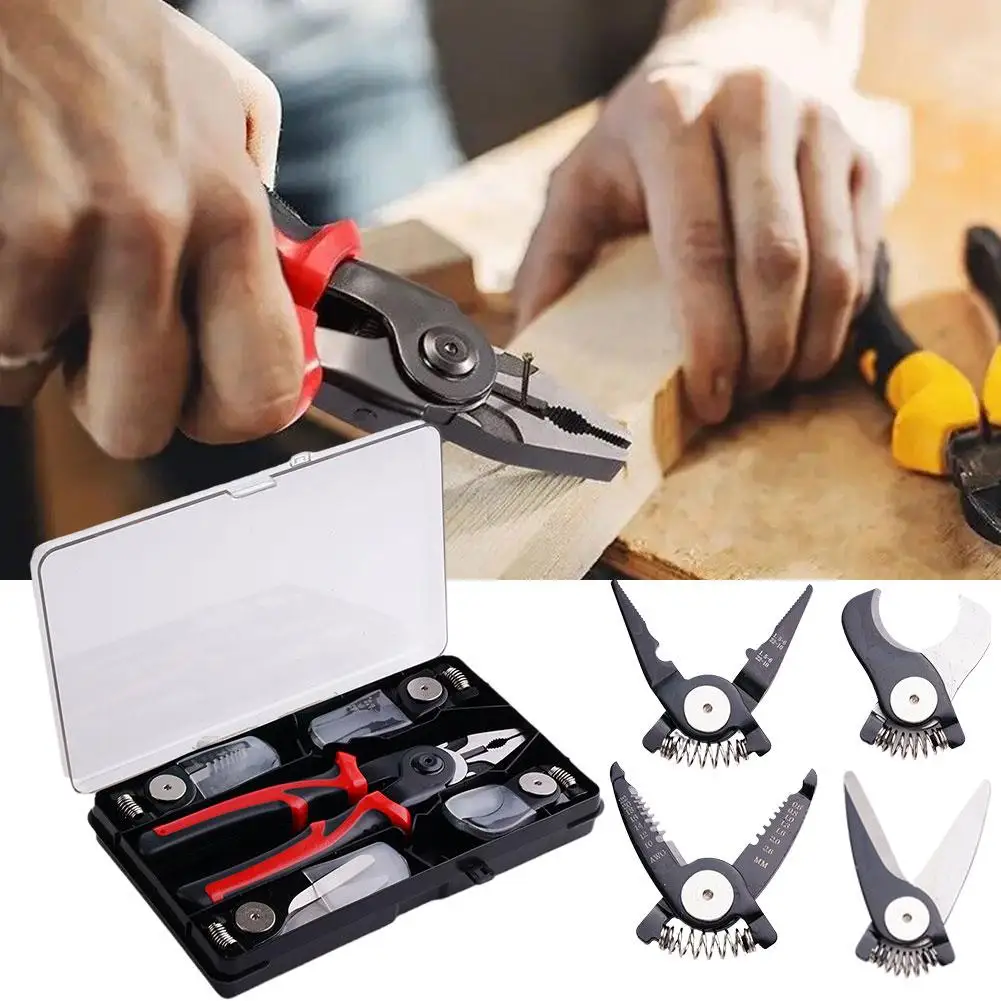 5 In 1 Multifunctional Pliers Replaceable Steel Wire Pliers Wire Stripping Interchangeable Head Tool Special For Electricians