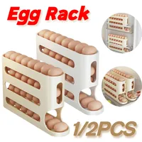 Egg Rack 4 Layers Automatic Scrolling Large Capacity Kitchen Rolling Eggs Container Rolling Eggs Dispenser for Fridge Countertop