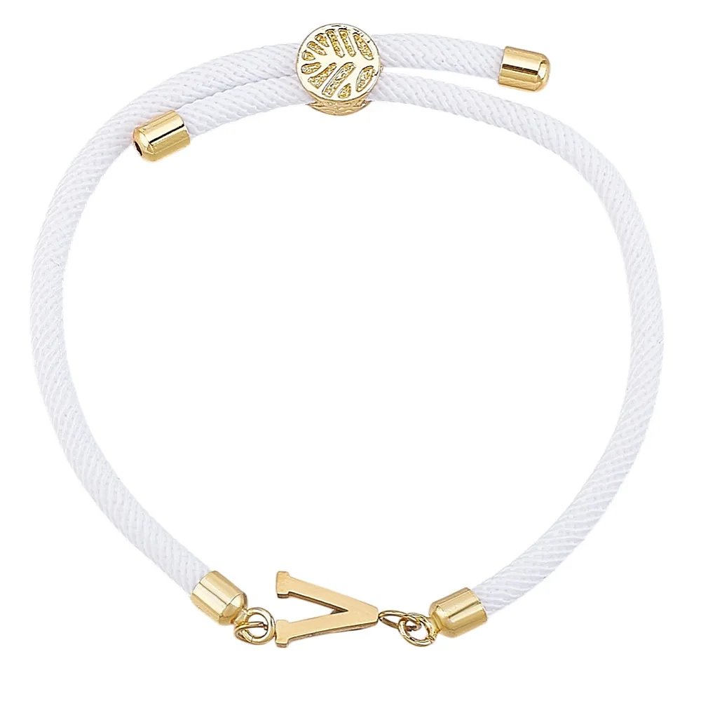 

1pc Adjustable Nylon Cord Slider Bracelets for Women with Golden Brass Accessories 304 Stainless Steel Letter Jewelry