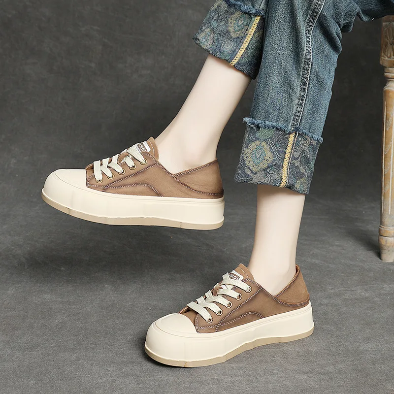 Koznoy 4cm Nature Cow Suede Genuine Leather Women Flats Spring Vulcanize Chunky Sneaker Loafer High Brand Platform Autumn Shoes