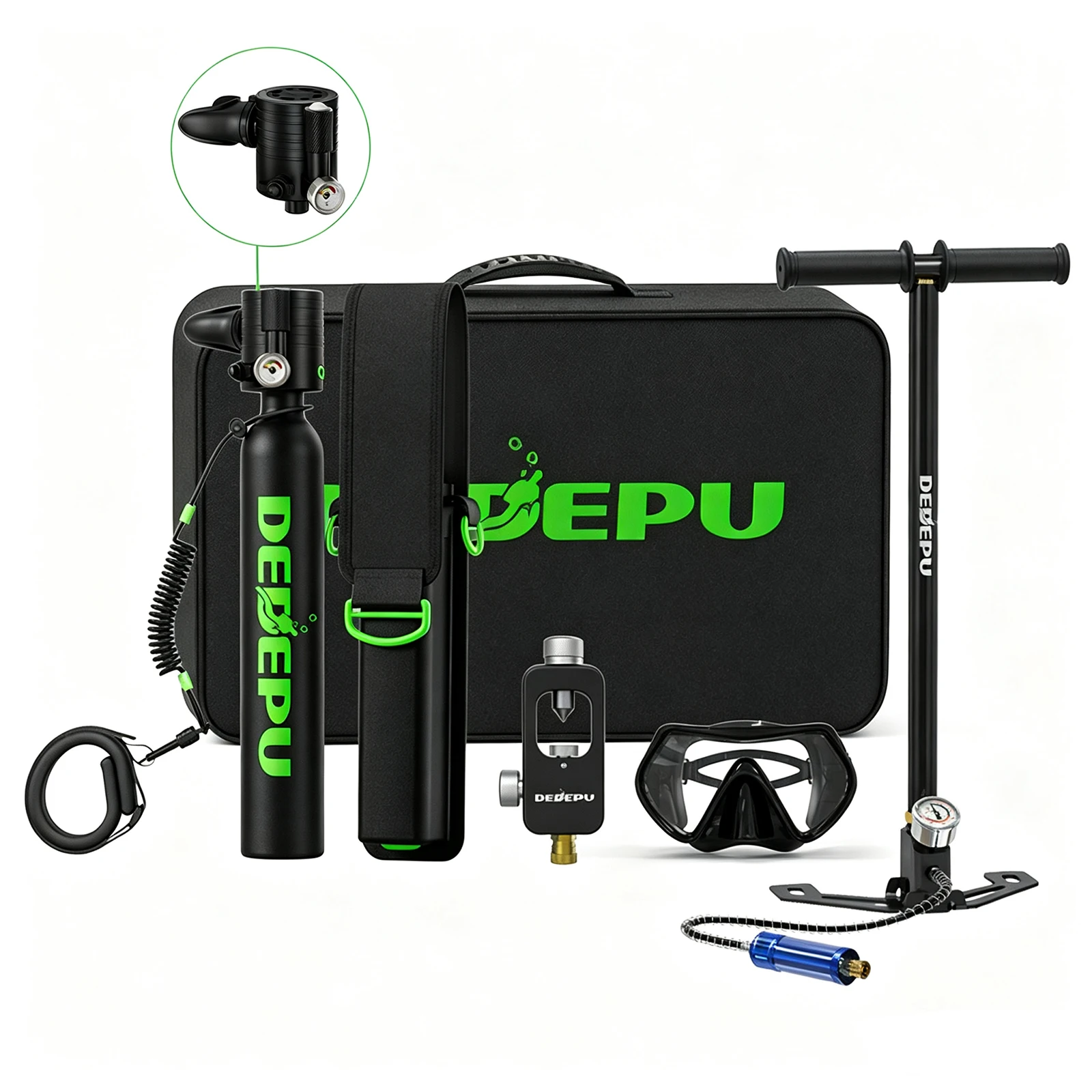 DEDEPU Aluminum Alloy 0.5L Scuba Diving Tank Set with Refill Adapter and Manual Pump  for Underwater Breathing