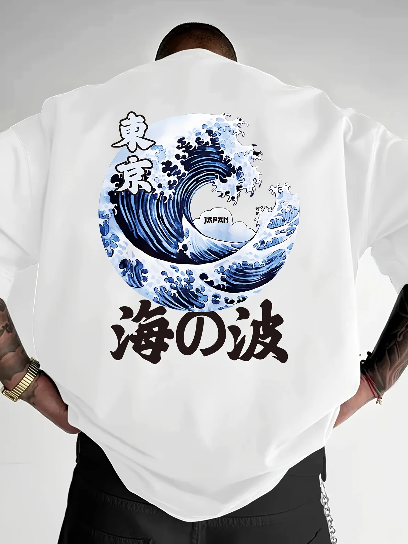 Summer New Trend Men Loose T-shirt Tokyo Waves Pattern Made of 100% Pure Cotton Soft Texture Suitable Daily Casual Sports Wear