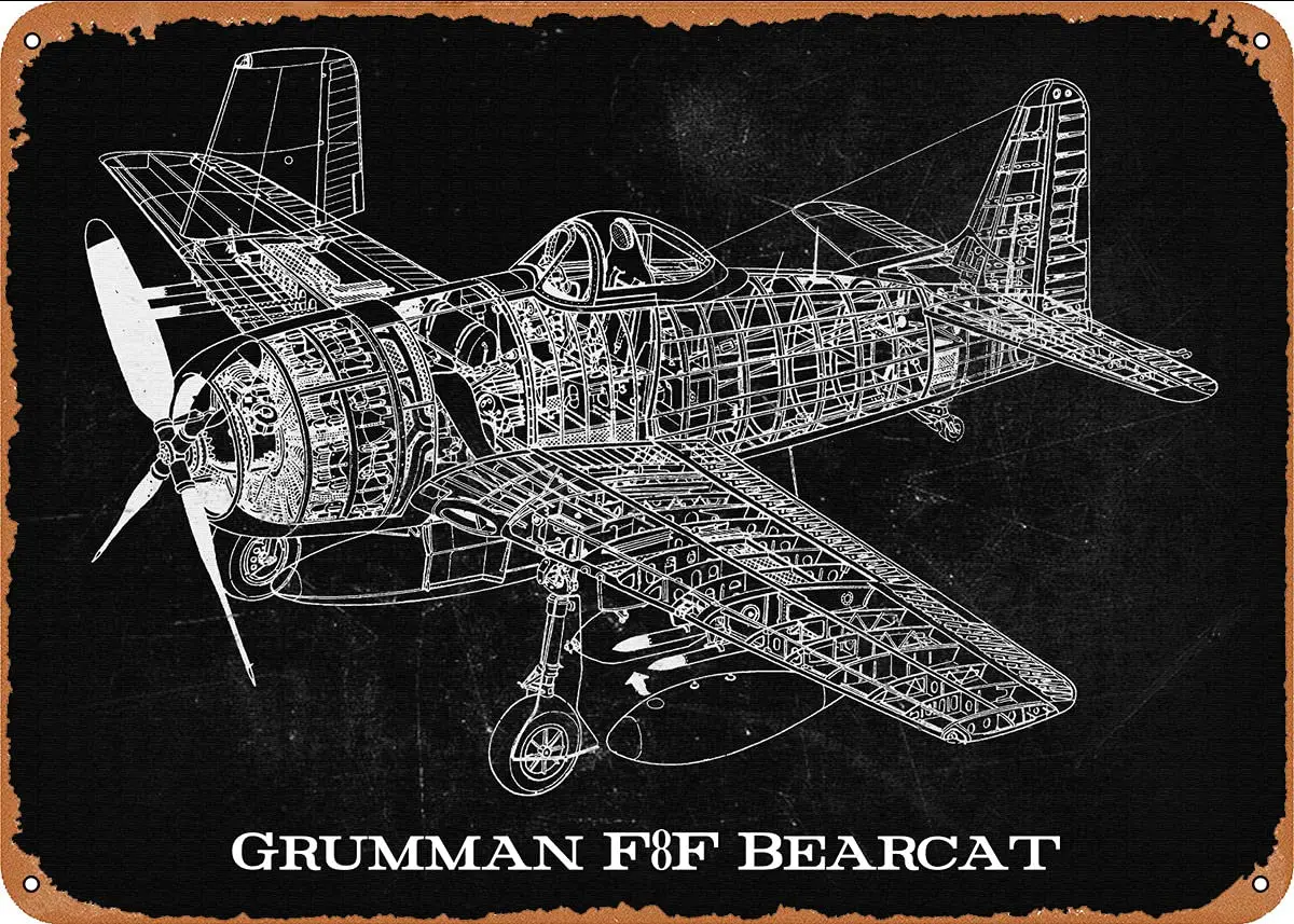 Grumman F8F Bearcat 2# Metal Tin Sign Wall Decor Man Cave Military Fan Gift Home Bar Pub Decorative Military Posters 12x8 Inch