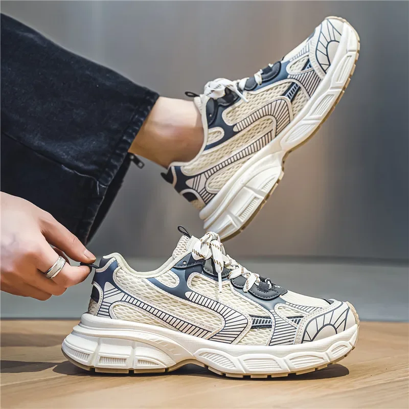 

Casual Sports Color Matching Lace-up with Elevated Thick Soles Comfortable Breathable Street Style Mesh Shoes for Men