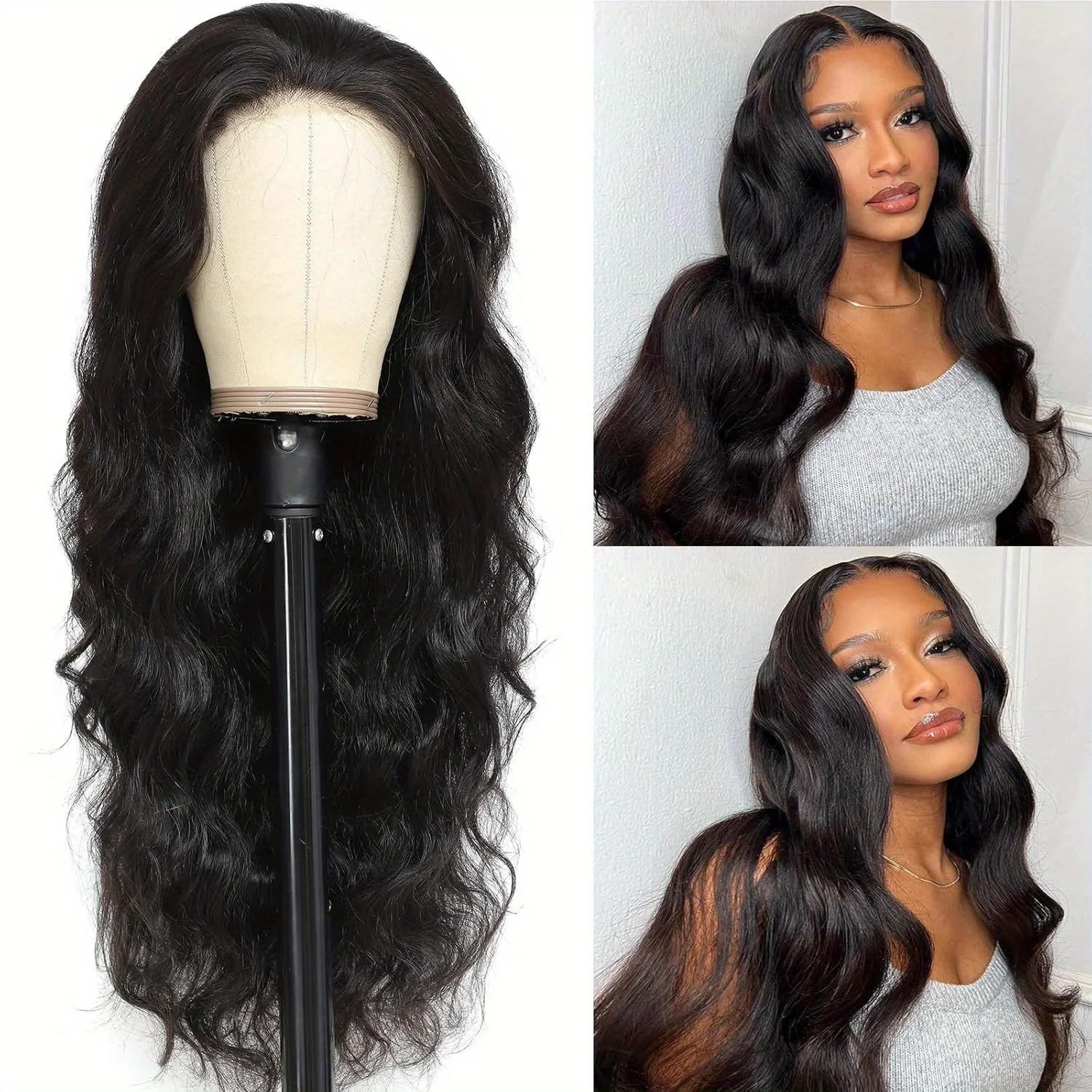 شعر مستعار بدانتيل أمامي شفاف ، شعر بشري مموج للجسم ، شعر أطفال ملتف مسبقًا ، لون طبيعي ، 5x5 HD ، كثافة من الشعر الصغير