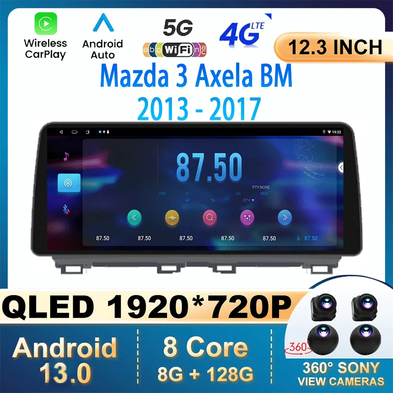 

12.3" Android 13 For Mazda 3 Mazda3 3 Axela BM 2013 - 2017 Car Radio Video Player Stereo Multimedia Carplay GPS Navigation