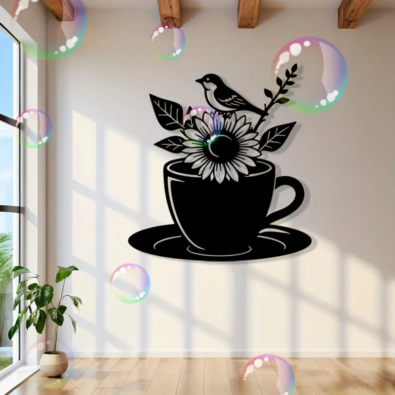 CIFBUY Metal Wall Art Bird Sunflower Silhouette Waterproof Iron Hanging Decor Rustic Theme Craft for Living Room Bedroom Home