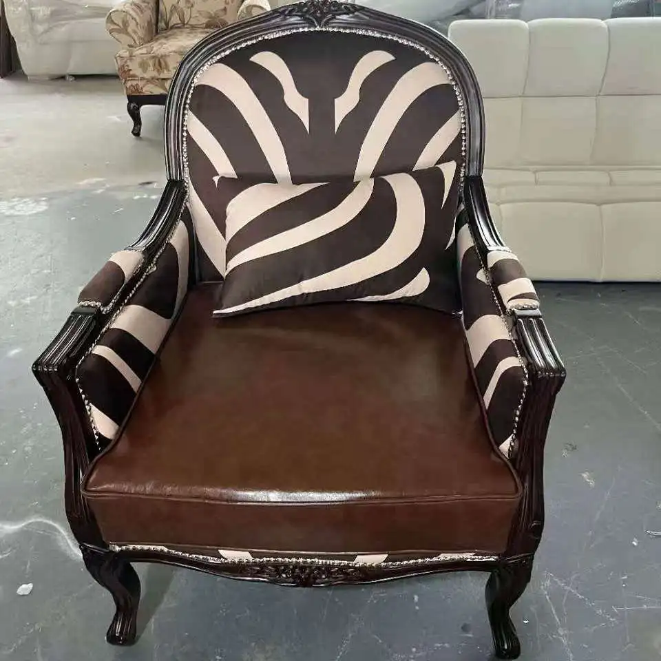 American solid wood tiger chair neoclassical fabric single sofa French small apartment retro villa leisure high back chair