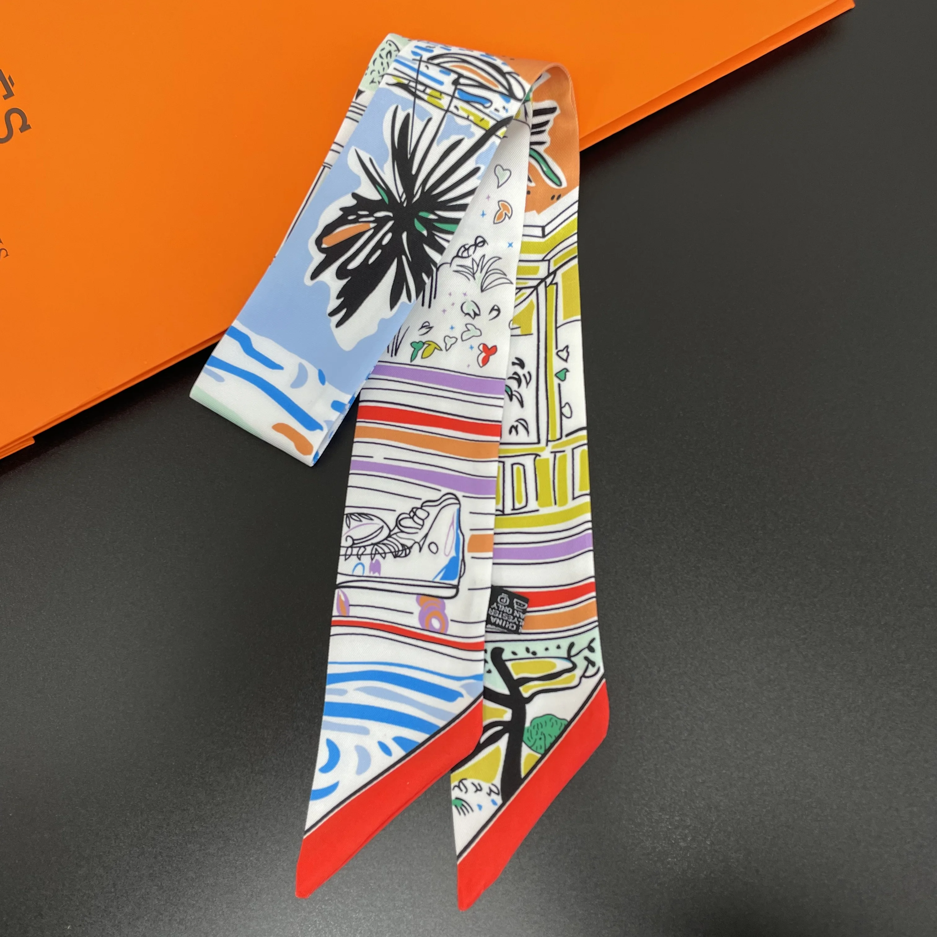 2024 diseño zapatos de boceto marca bufanda de seda bufanda de lujo mujeres Foulard bolso flaco bufandas pañuelo moda diadema para el cabello