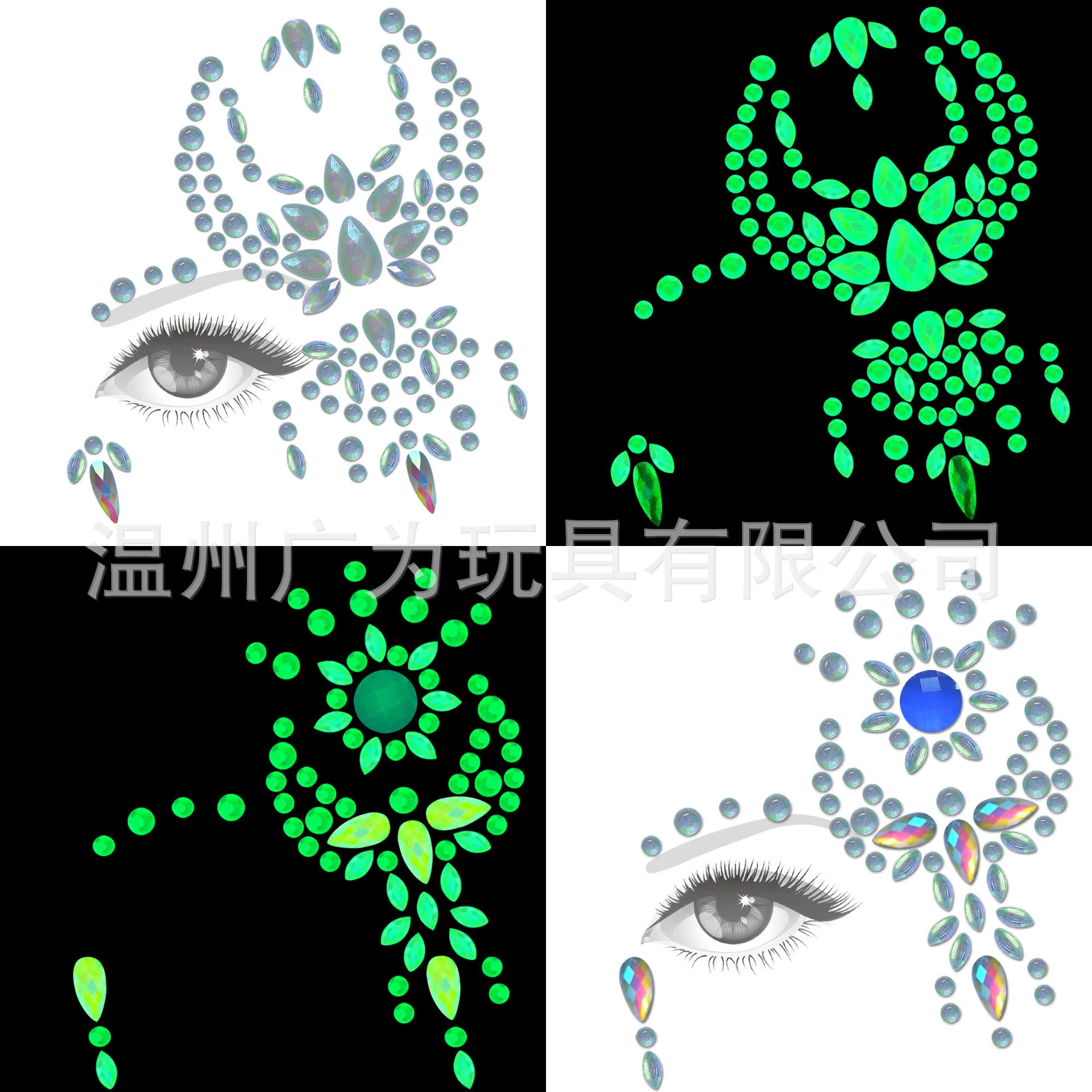 Face Rhinestones Stickers Half Face Glow Dark Acrylic Crystals Self Adhesive Waterproof for Forehead Eye Cheek Festival Makeup