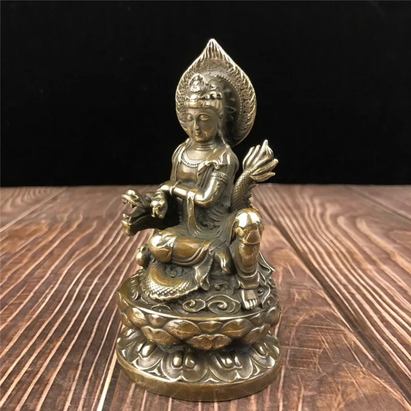 Brass Riding a Dragon Water Lilies Guanyin Water Lilies Flower Statue Brass Decoration Office Decorations Home Crafts