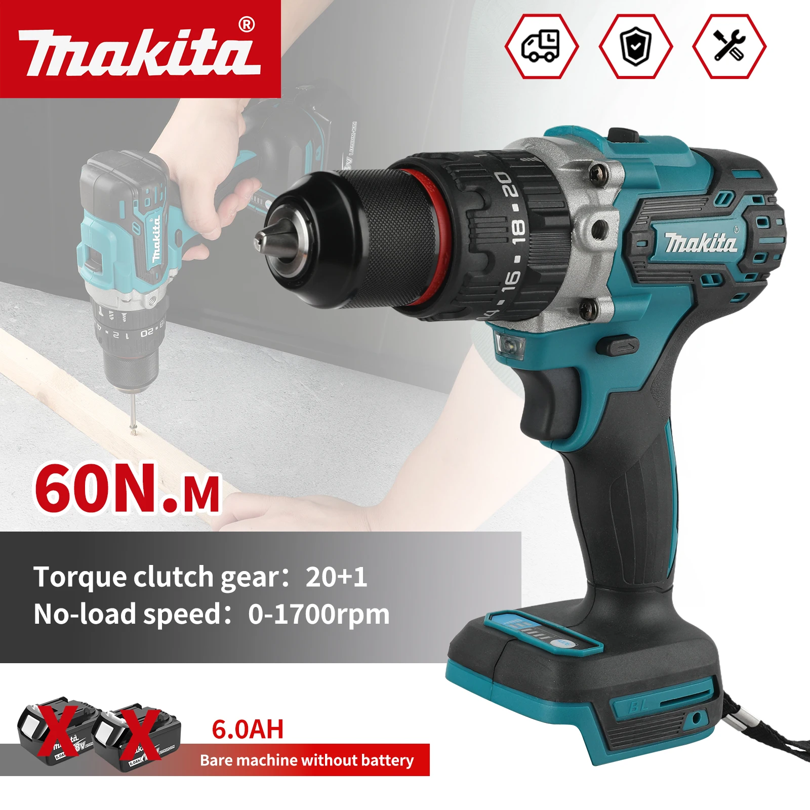 

NEW 2026 Makita DDF487 18V LXT Brushless Compact Impact Drill 13mm 1700rpm 40Nm Portable Cordless Screwdriver Power Tool
