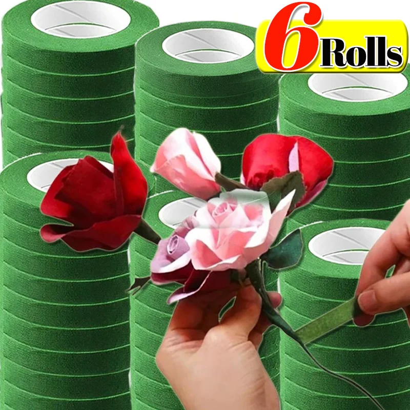 1/6Rolls Self-adhesive Bouquet Tape Artificial Floral Stem Wrapping Tape Green Paper Tape DIY Florist Party Decoration Supplies