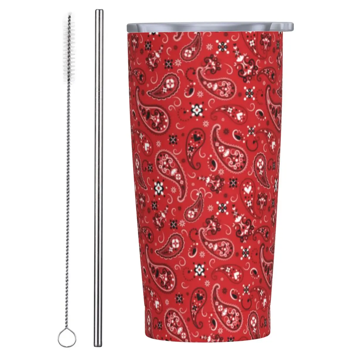 Red Paisley Print Stainless Steel Tumbler Vintage Floral Travelist Thermal Cups With Straws Car Mugs Cold Drink Water Bottle