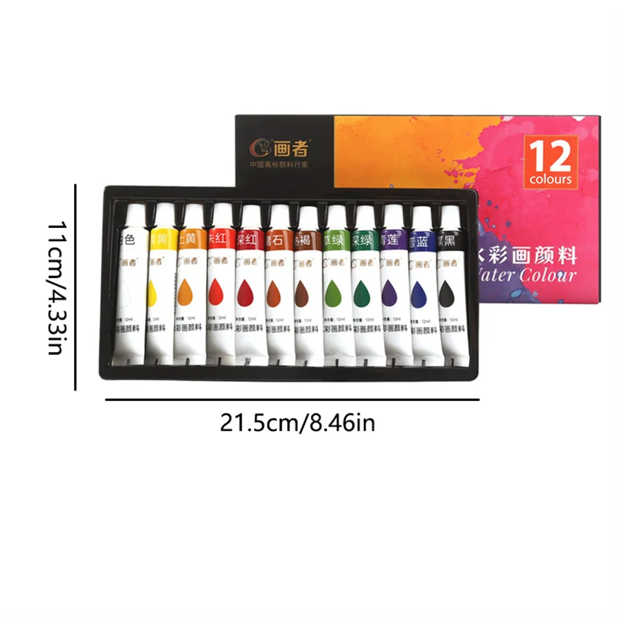 Aquarell-Malset, 12 Farben/18 Farben/24 Farben/36 Farben, 12 ml/0,406 Unzen Tubenverpackung, Geeignet für intensive Farben – Detail 2