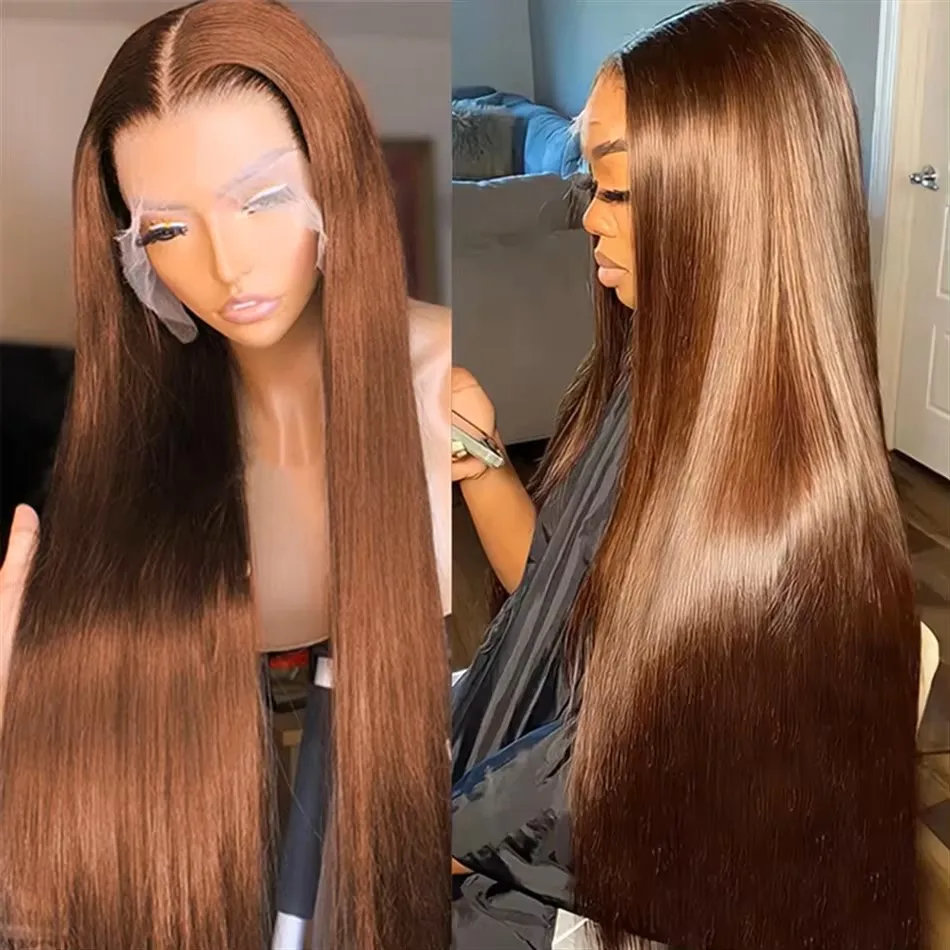 

13X6 Chocolate Brown Lace Front Wigs 13X4 Bone Straight Human Hair 30 40 Inch Lace Frontal Colored Wig 100% Brazilian For Women