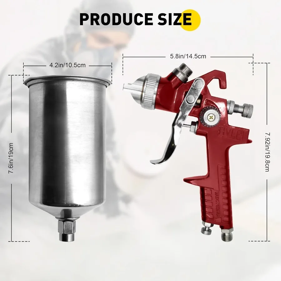 مجموعة مسدس رش تغذية الجاذبية HVLP للسيارات مع فوهات 1.4 1.7 2.0 2.5 3.0 مللي متر لتطبيقات الطلاء الدقيق 1000cc الألومنيوم