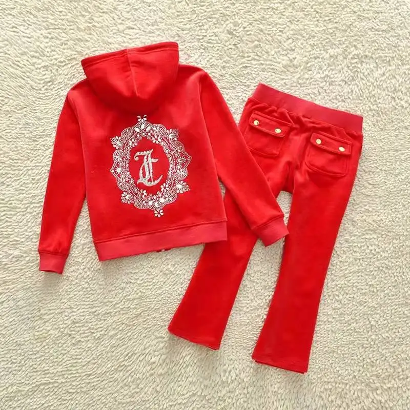 Set for Children 2 Pieces 2024 Spring Autumn Hoodies Top and Pants Suit Girl Velvet Clothing