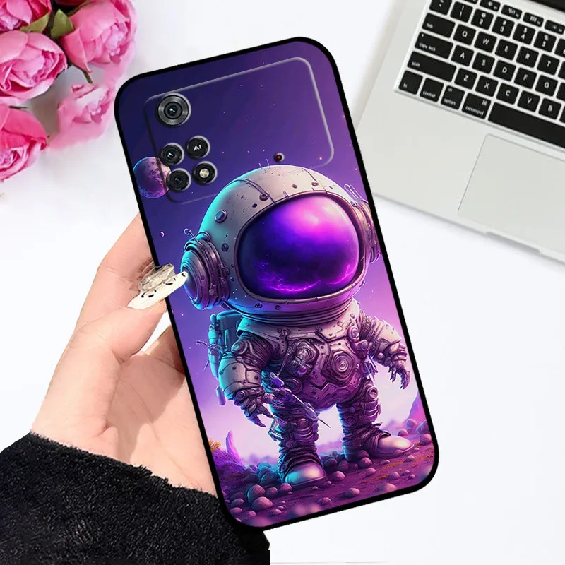 Case For Poco X4 Pro 5G Poco M4 Pro Cute Astronaut Flower Back Cover Soft Silicone Protective Funda For Xiaomi Poco X4 Pro Bag